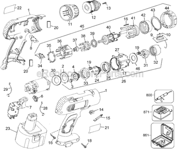 Page A Diagram and Parts List for 2874B Type 2 Black and Decker Cordless Drill